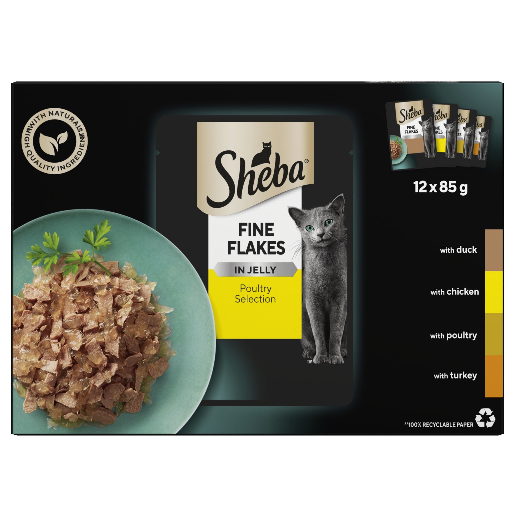 SHEBA Fine Flakes Cat Food Pouch Poultry in Jelly 12 x 85g