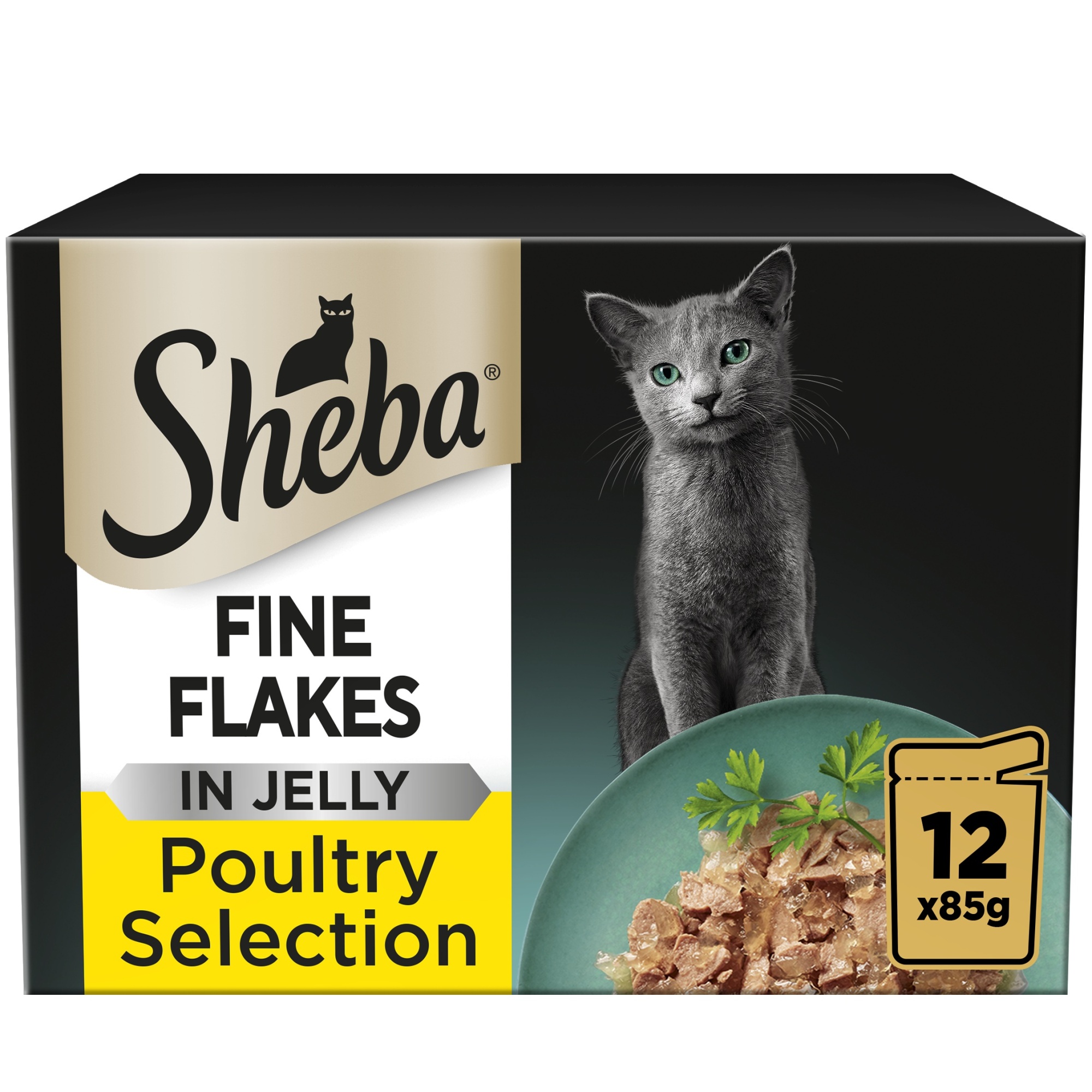 SHEBA Fine Flakes Cat Food Pouch Poultry in Jelly 12 x 85g