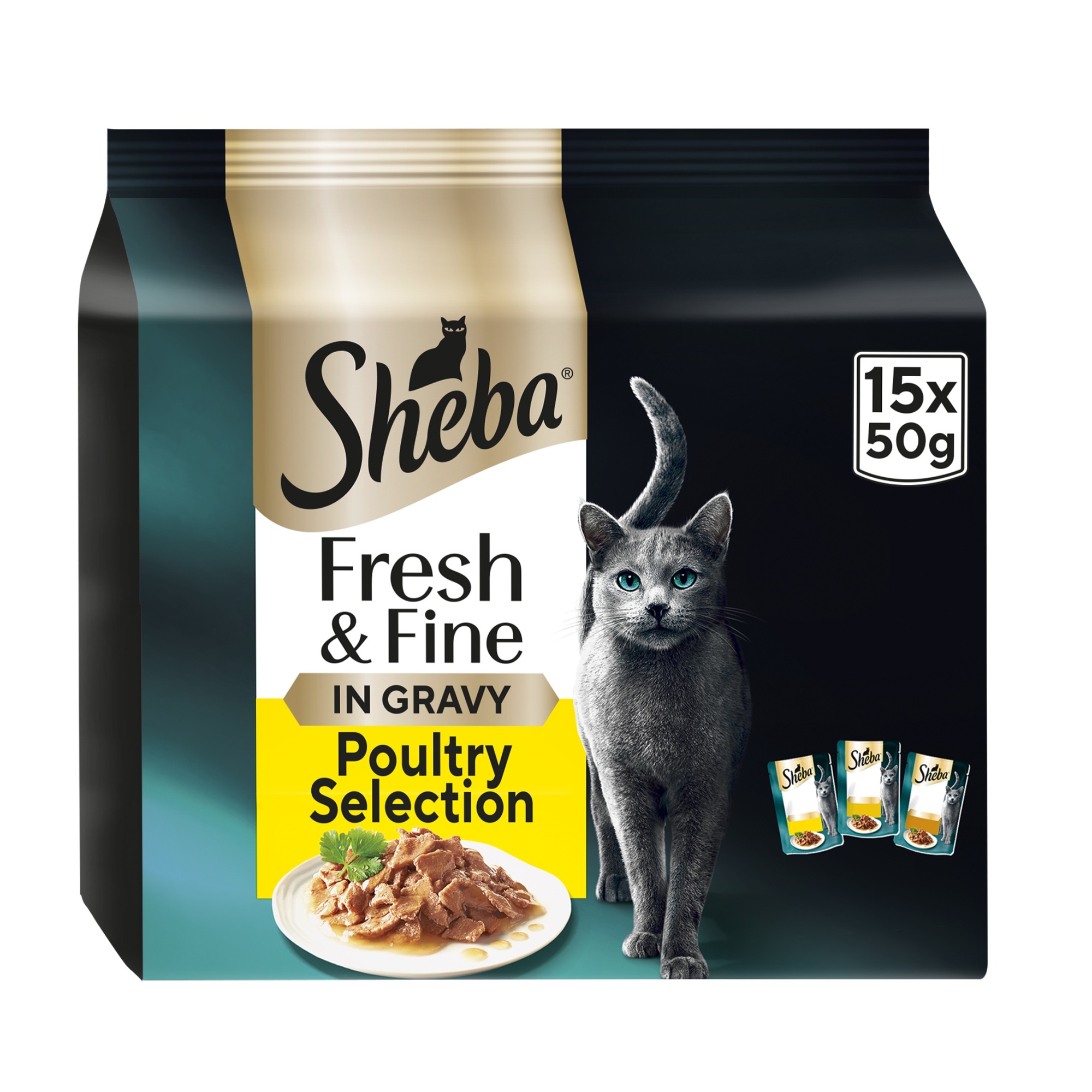 SHEBA Fresh & Fine Wet Cat Food Pouch Poultry in Gravy 15 x 50g