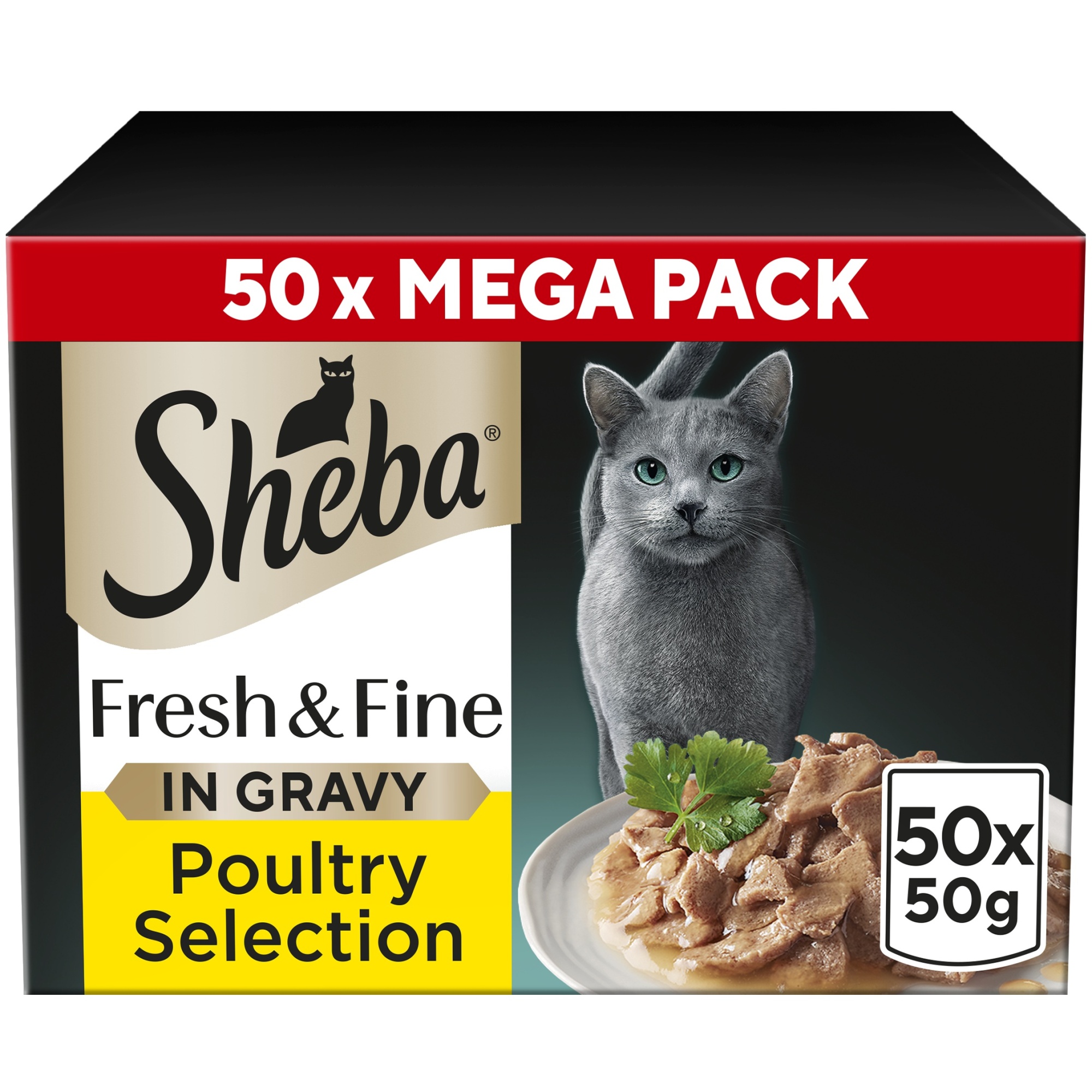 SHEBA Fresh & Fine Wet Cat Food Pouch Poultry in Gravy Mega Pack 50 x 50g