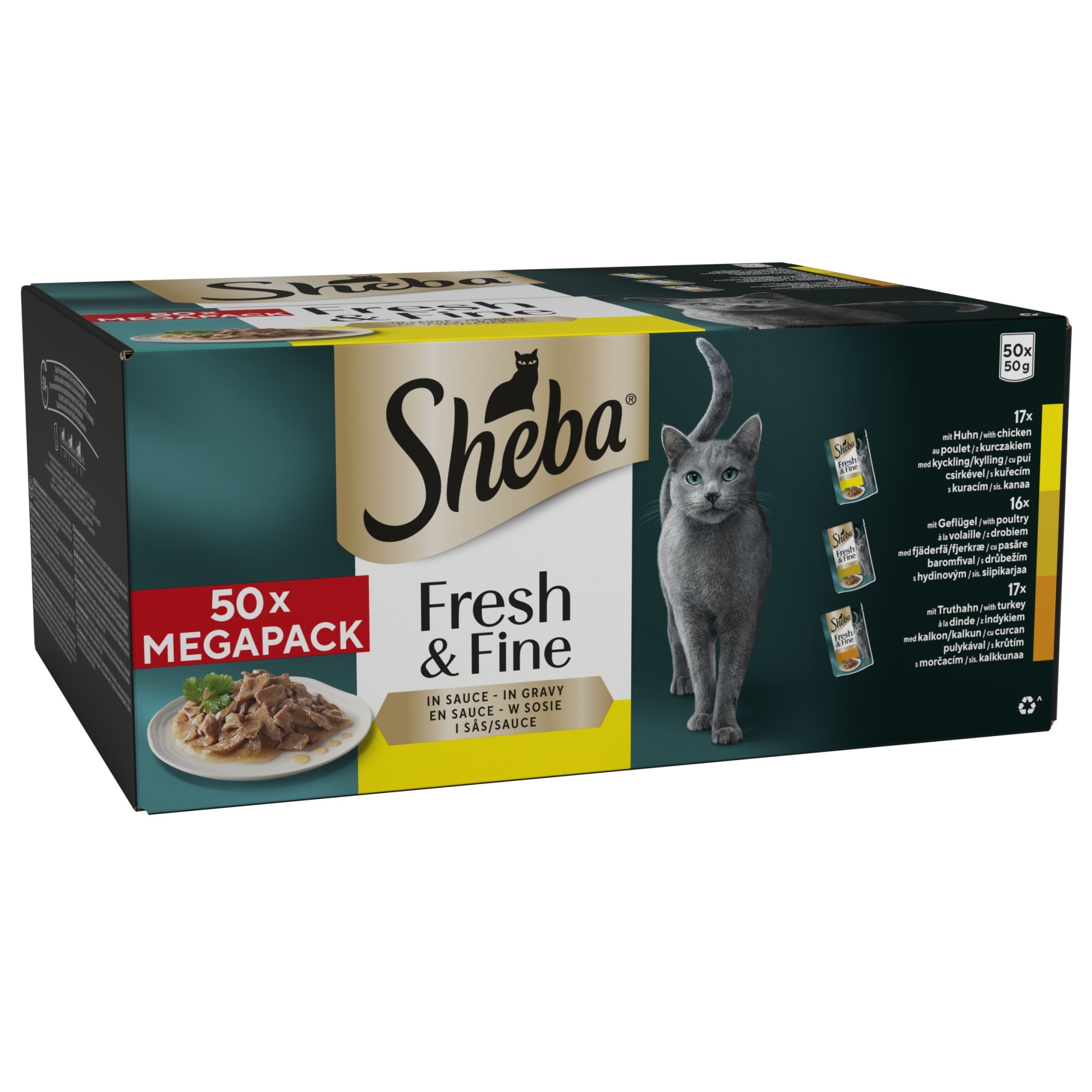 SHEBA Fresh & Fine Wet Cat Food Pouch Poultry in Gravy Mega Pack 50 x 50g