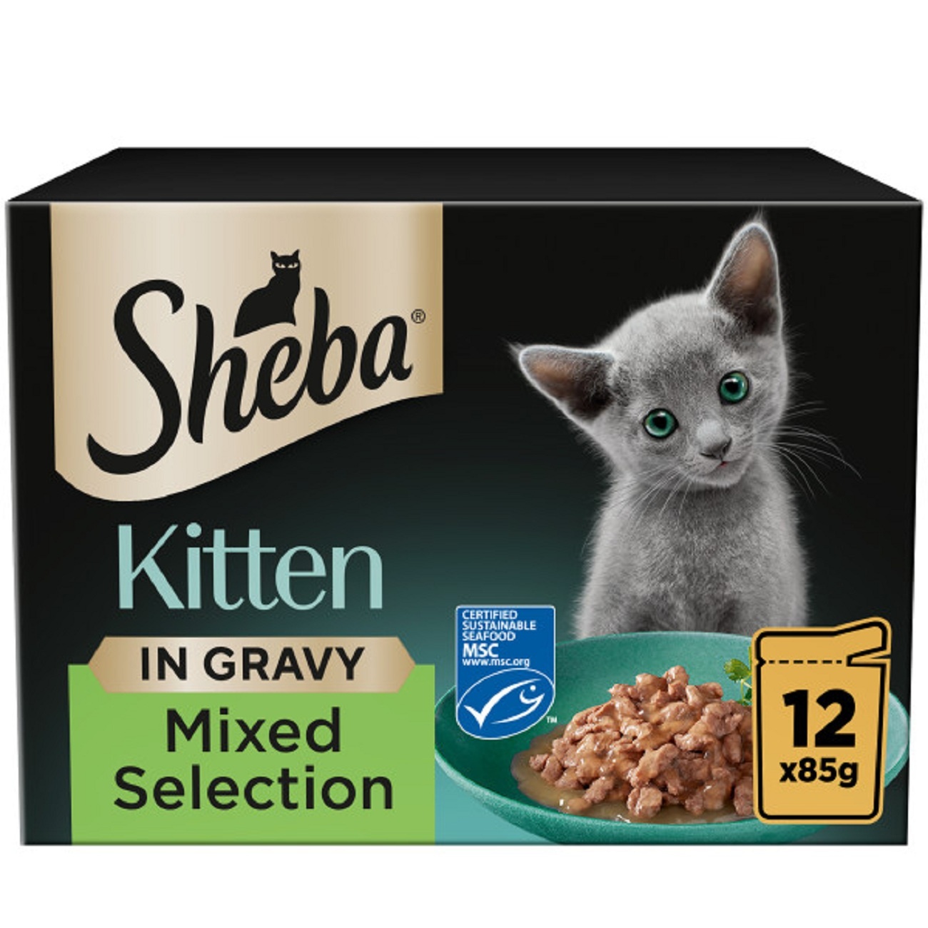 SHEBA Mixed Selection Kitten Wet Cat Food in Gravy 12 x 85g X 4 ( 48 Pouches )