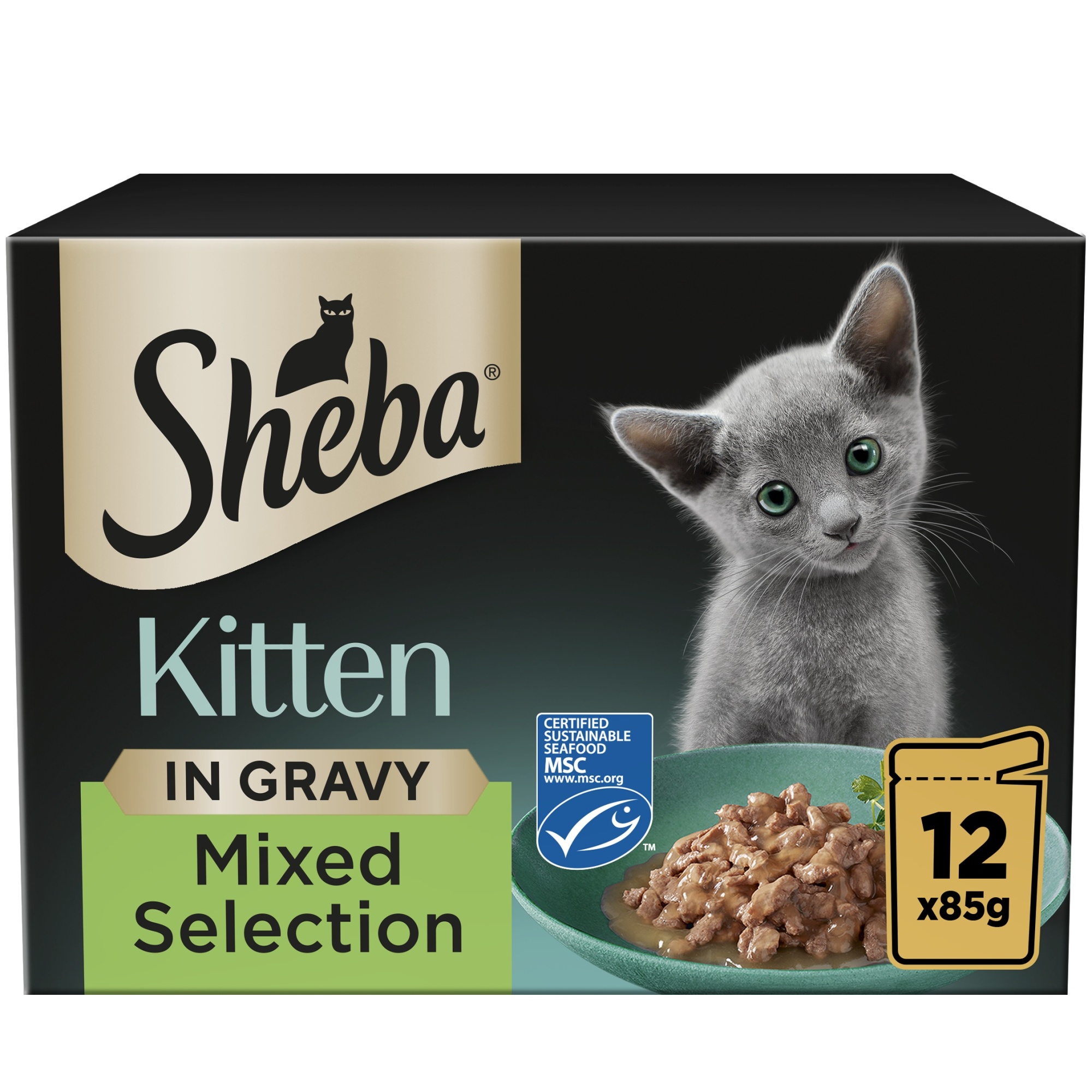 SHEBA Mixed Selection Kitten Wet Cat Food in Gravy 12 x 85g X 4 ( 48 Pouches )