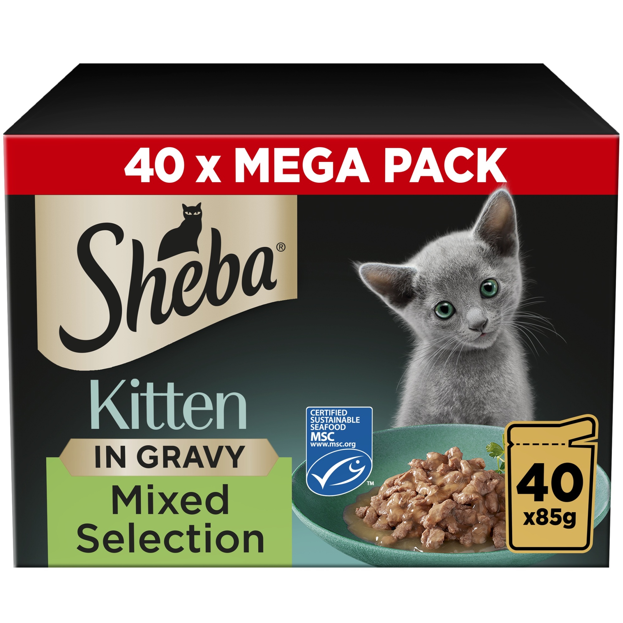 SHEBA Mixed Selection Kitten Wet Cat Food in Gravy 40 x 85g Pouch