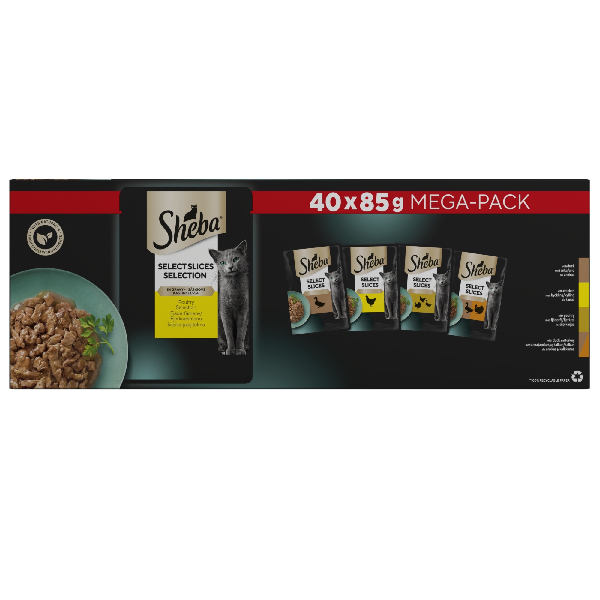 SHEBA Select Slices Adult Cat Food Poultry Selection in Gravy 40 x 85g