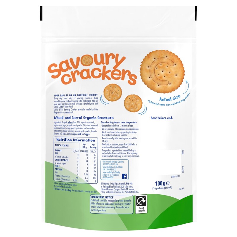 SMA Little Steps Organic Carrot Savoury Crackers EXPIRY Sept 2023