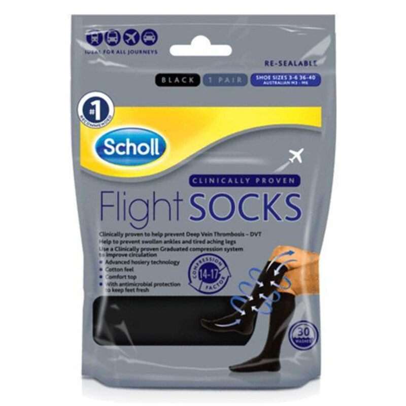 Scholl Flight Socks Black 1 Pair Shoe Sizes 3