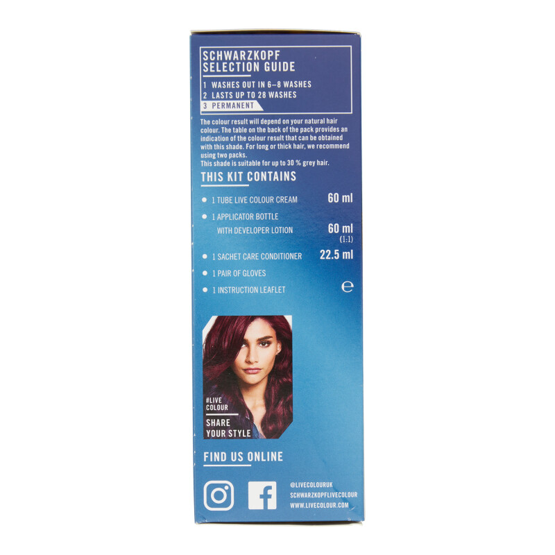 Schwarzkopf Live Intense Colour + Lift L76 Ultra Violet Permanent Hair Dye