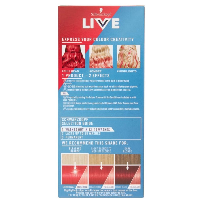 Schwarzkopf Live Ultra Brights Or Pastel 92 Pillar Box Red Semi Permanent Hair Dye