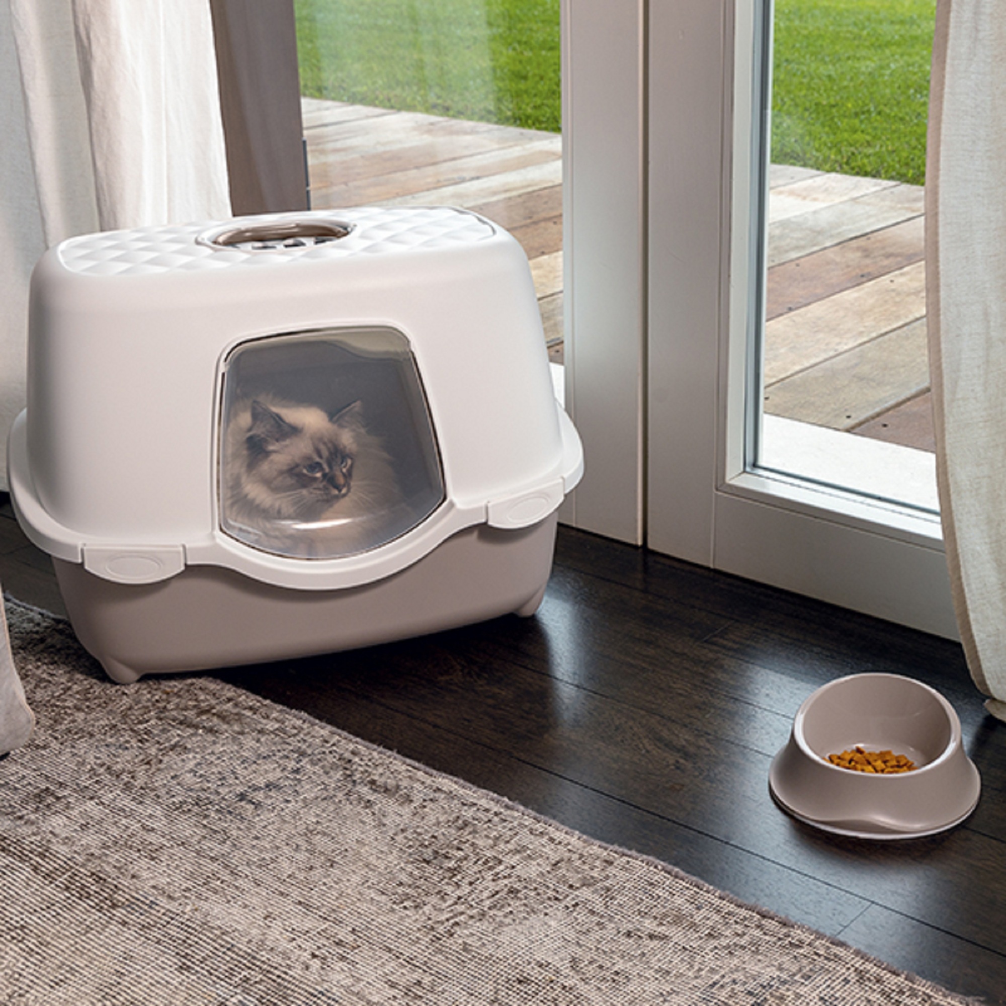 Stefanplast Tres Chic Indoor Hooded Cat Litter Tray - White/Green