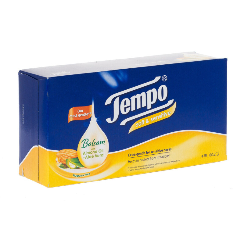 Tempo Balsam Soft & Sensitive Tissues Almond Oil & Aloe Vera 12 Pack