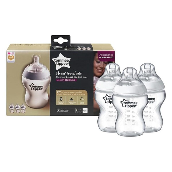Tommee Tippee Anti-Colic Baby Bottle, Slow Flow Breast-Like Teat and Unique  Anti-Colic Venting System, 260ml, Pack of 1, Clear