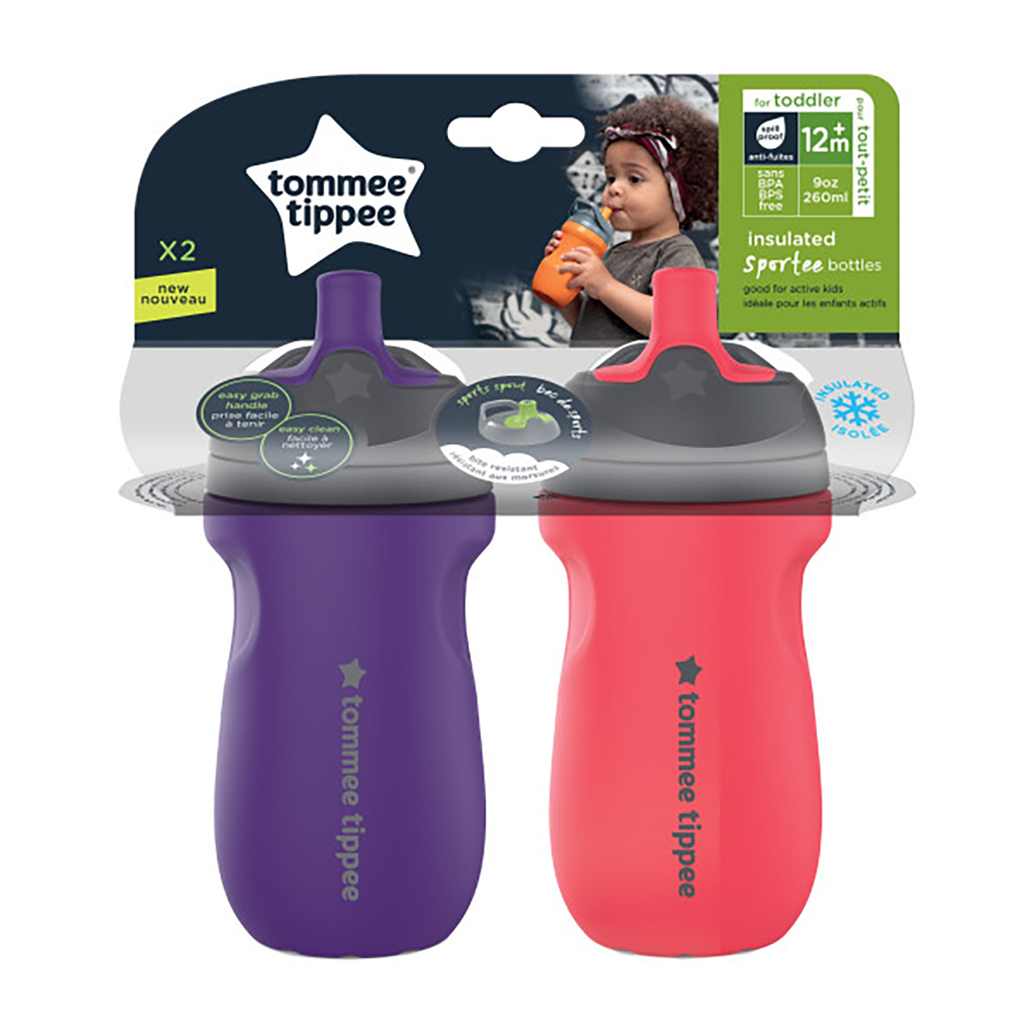Tommee Tippee Sportee Insulated Bottles Purple/Red