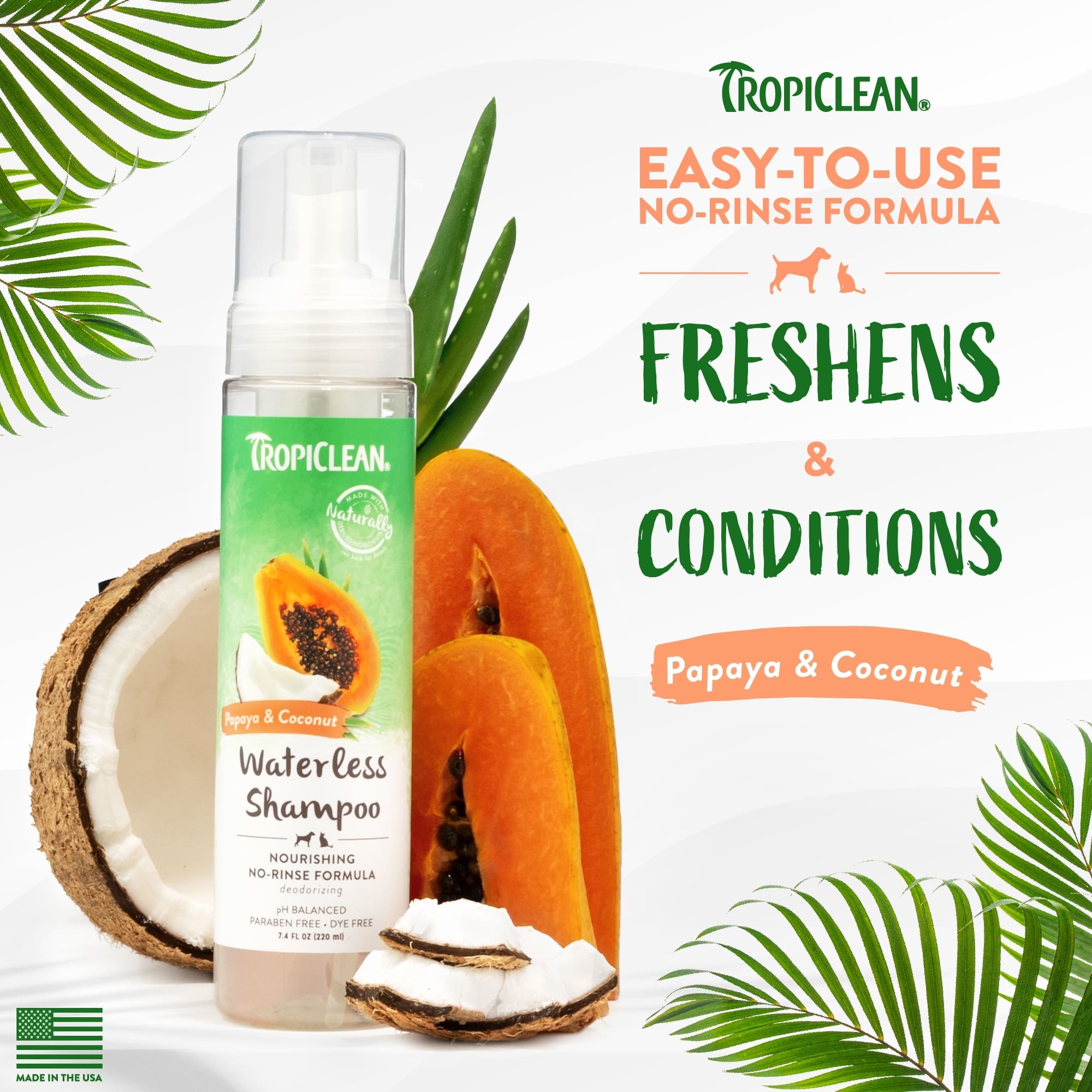 TropiClean Waterless Shampoo Papaya and Coconut 220ml