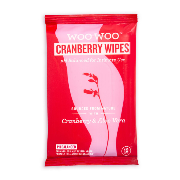 WooWoo Refresh It! Intimate Wipes PH Balanced Biodegradable Cranberry and Aloe Vera
